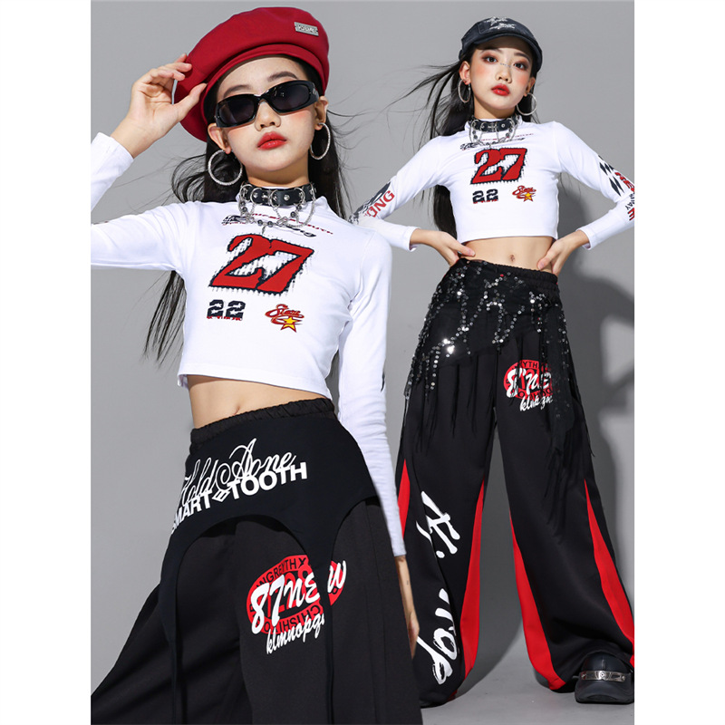 女童爵士舞服装女孩jazz练功服套装儿童街舞演出服裤子少儿上衣