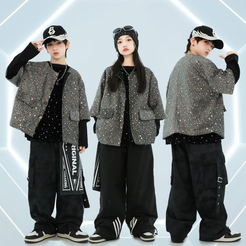 少儿嘻哈hiphop童装女童潮牌儿童街舞潮服男童演出表演服酷帅套装