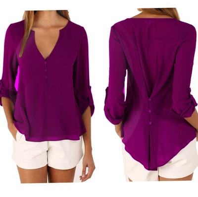Ladies Tops Chiffon Shirts Solid Elegant Top Casual Blouse