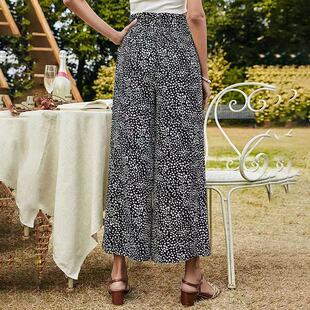 casual 子 wide floral trousers 休闲长裤 cuff leg large