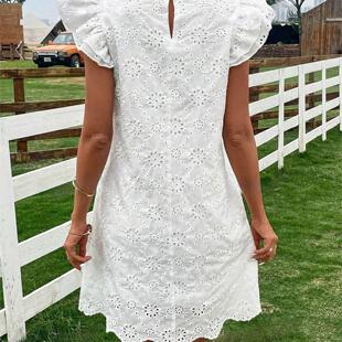 dress Ladies 女士纯色花边休闲连衣裙 casual lace solid color