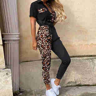 Office Belt Overalls Sleeve Piece Romper One Short Lady