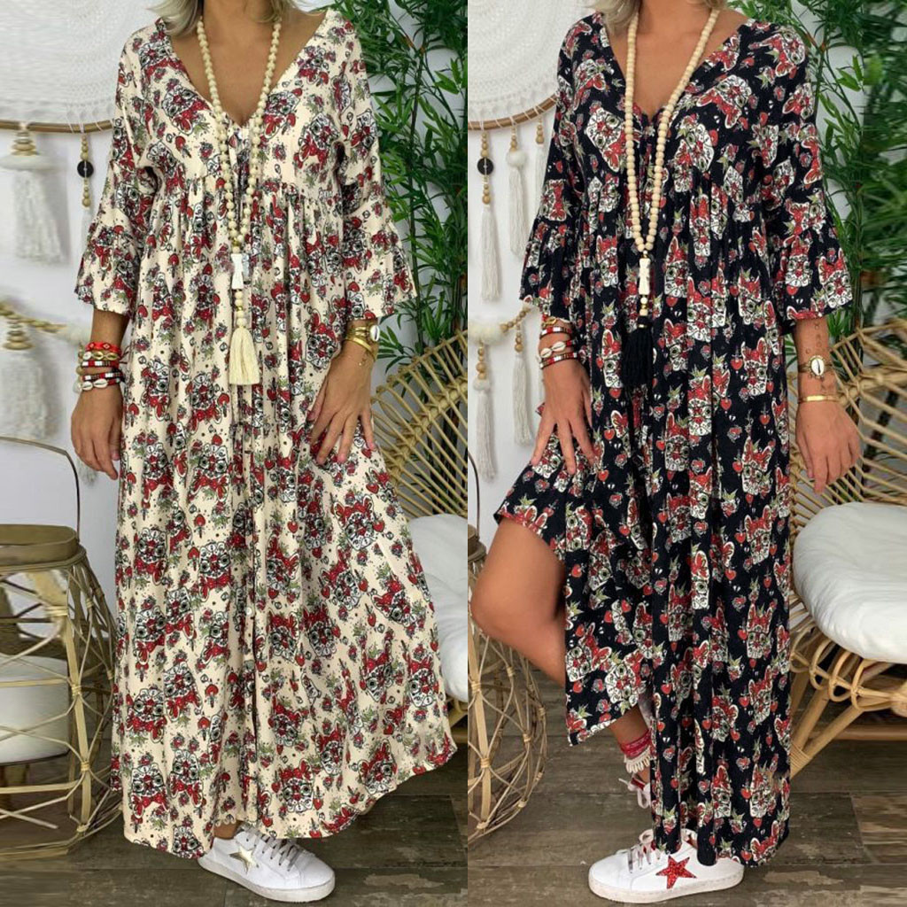 连衣裙春款新女夏碎花春秋长袖收腰显瘦春装2021年Women's dress