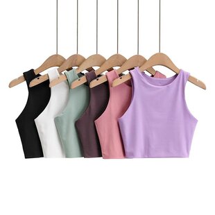 Navel Short Tank Top背心 Ultra Color Layer Double Slim Solid