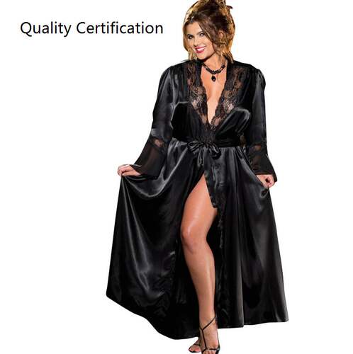 Ice silk long dress bathrobe nightdress women's