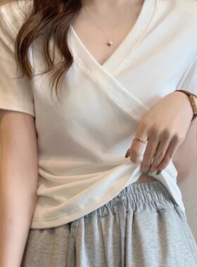 Women's cross V-neck short sleeved shirt 女士交叉v领短袖上衣