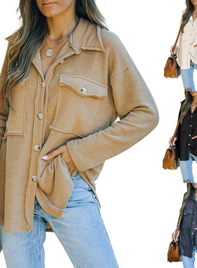 2022autumn solid color sweater casual single breasted coat