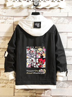 新地狱客栈周边Hazbin Hotel衣服动漫假两件连帽牛仔外套极恶老大