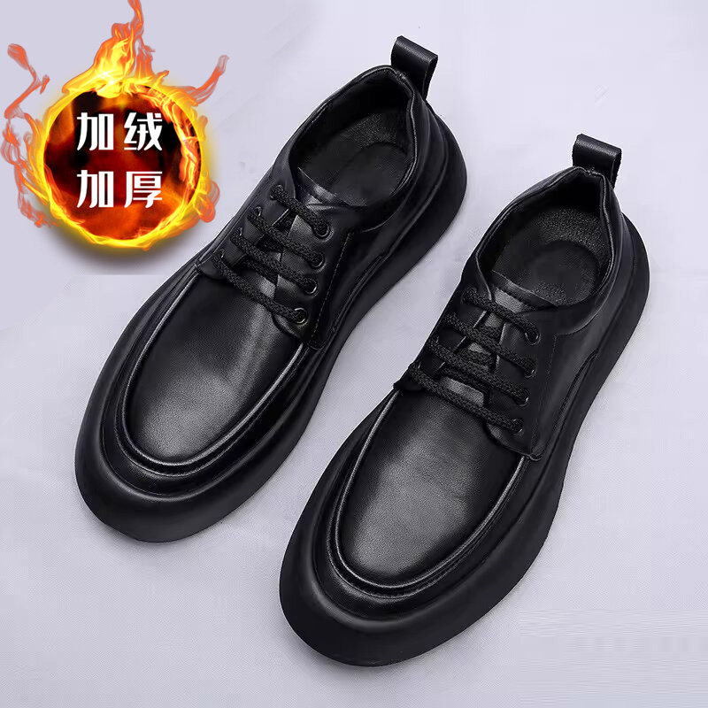 男鞋秋冬加棉新款软底皮鞋男韩版纯黑色休闲鞋百搭英伦鞋潮,流行男鞋,正装皮鞋,淘宝优惠券,粉丝福利购,淘宝优惠卷