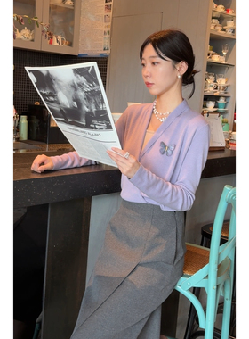 秋冬新款一衣两穿三色针织羊绒开衫