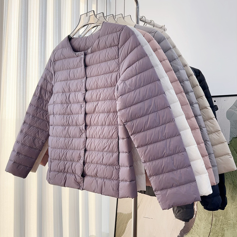 日本品质品牌女士无领圆领轻薄羽绒长袖内胆2025冬季新款女式大衣