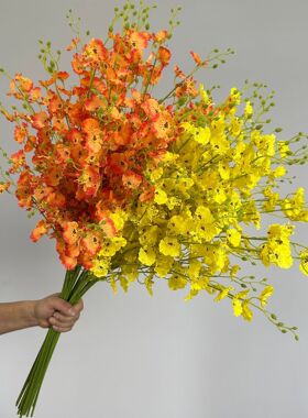 橙色跳舞兰单枝仿真花文心兰样板房装饰婚庆插花花艺假花婚庆装饰