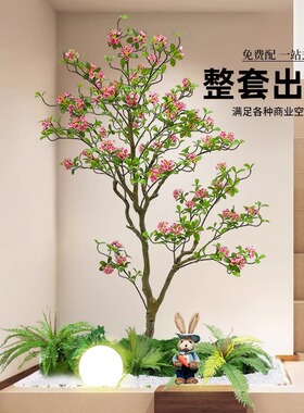 楼梯下造景仿真绿植室内景观阳台入户直播间背景装饰植物造景摆件
