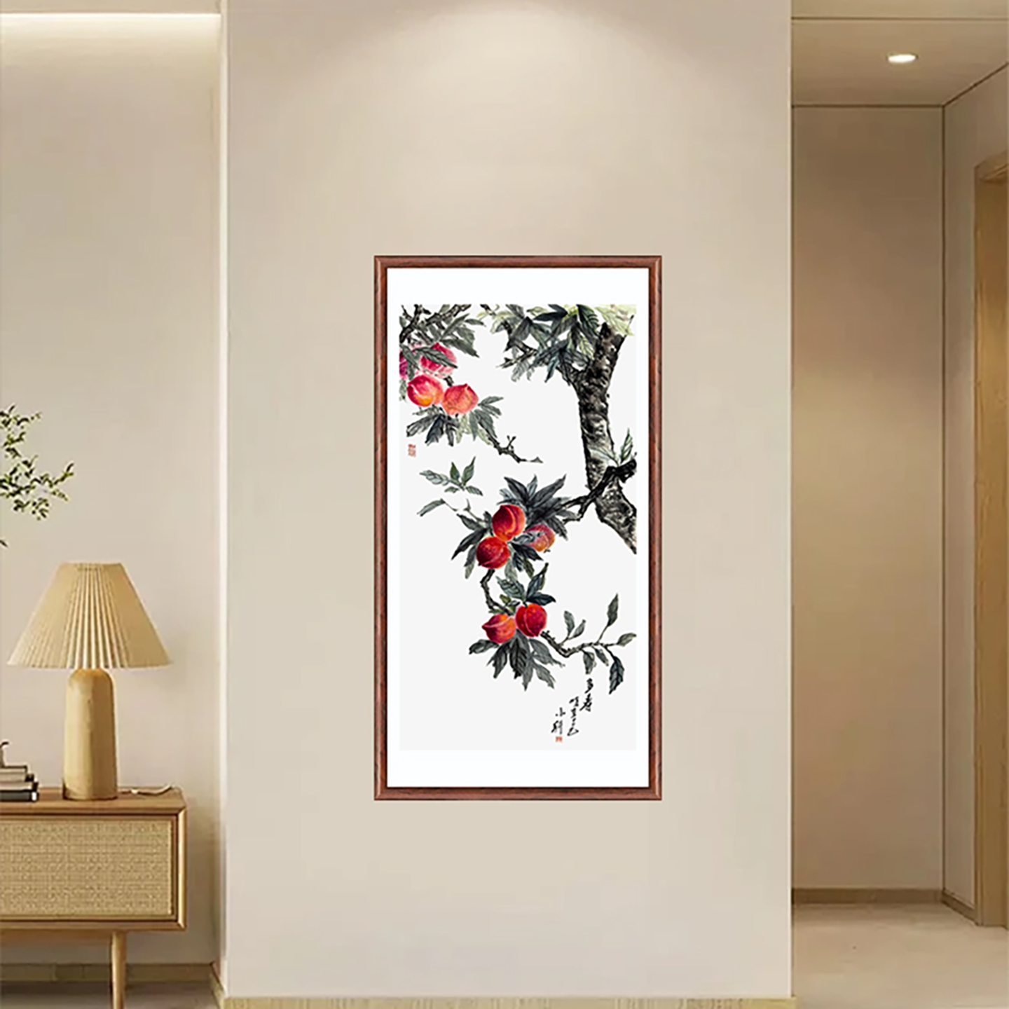 手绘桃子挂画客厅餐厅装饰画送朋友生日礼物壁画茶室卧室房间国画