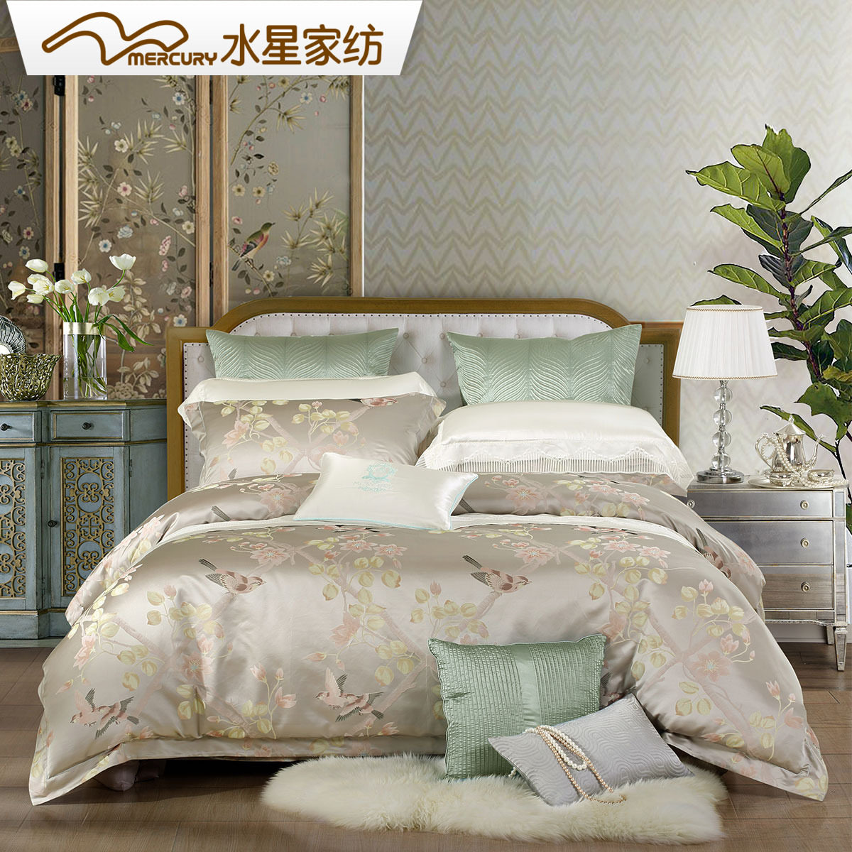 真丝棉色织提花四件套