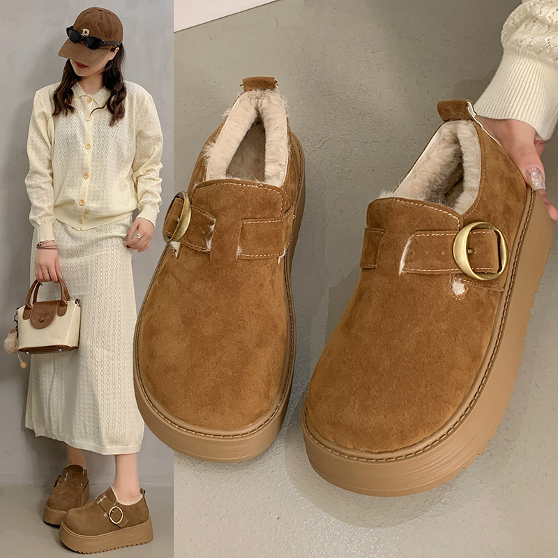 日本品质厚底雪地靴女款2025新款秋冬加绒勃肯鞋女鞋一脚蹬乐福鞋