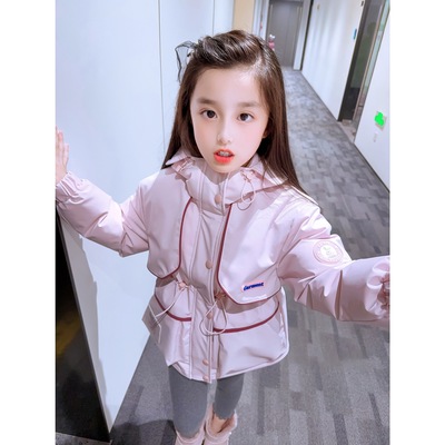 日本品质女童中长款夹棉派克服洋气休闲冲锋衣冬装保暖外套小女孩