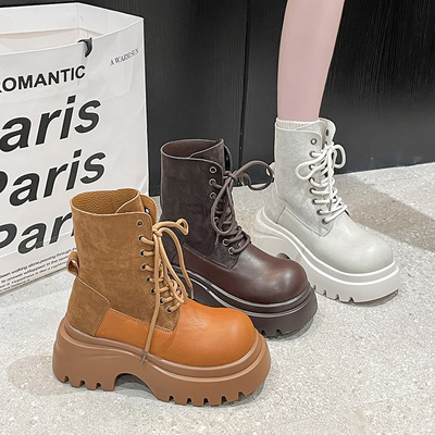 日本品质云芙复古风厚底切尔西靴女英伦风大黄靴2025秋冬新款圆头