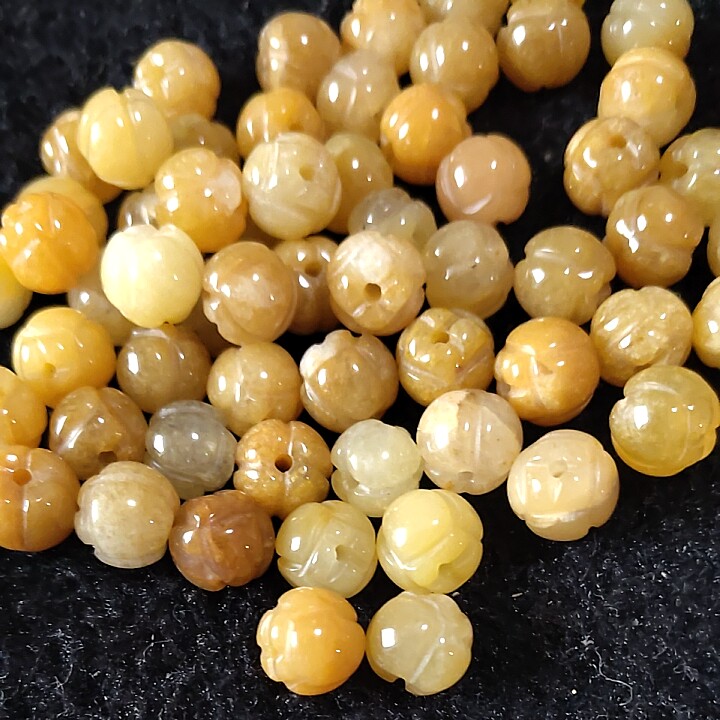 天然黄龙玉莲花散珠配饰配件黄玉金丝玉diy手工手链项链旗袍扣子