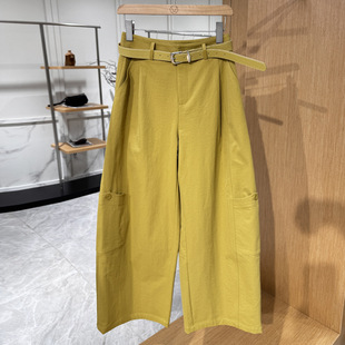2026春款新品女裤带腰带宽松显瘦香蕉裤挺阔低腰弯刀版黄色休闲裤
