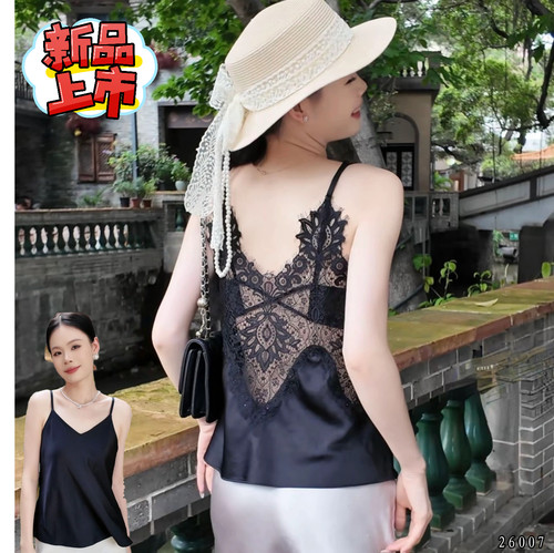 LeeVee/丽维夏季新款背心蕾丝拼接V领吊带美背显瘦内搭外穿26007