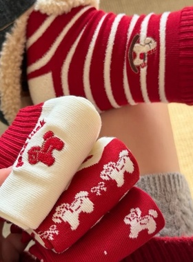 2026早春新品马年新年袜开运红色棉中筒袜本命年女袜堆堆袜子DF