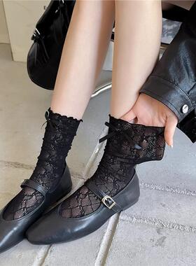 4双装 夏季芭蕾风蝴蝶结蕾丝堆堆中筒袜欧若纯欲风复古赫本风