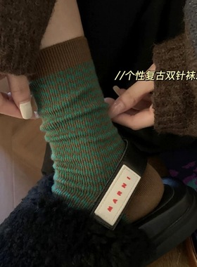 光年之外的流星2025冬季复古文千鸟格几何条纹女棉厚堆堆中筒袜DF