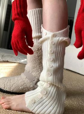 空中绽放2026早春韩系温柔风精致纽扣开叉纯色竖条堆堆袜套女DF