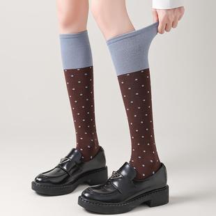 3双装 可堆堆 春夏点点拼接及膝小腿袜复古格雷灰清冷感出街法式