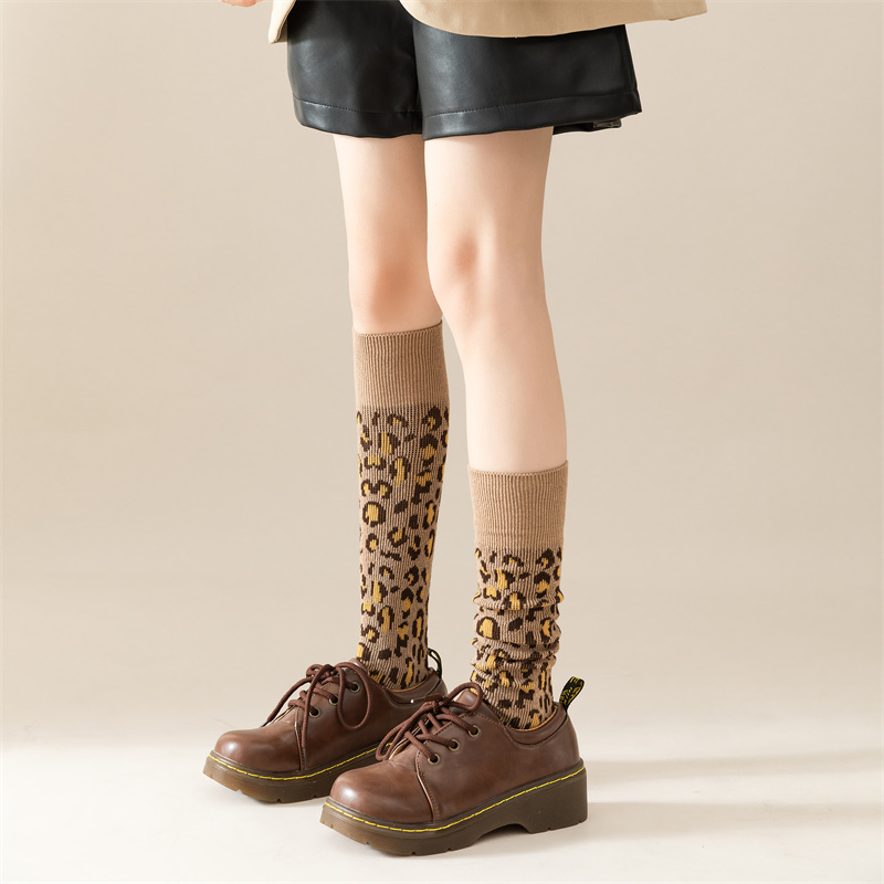 2双装 秋冬双针保暖及膝小腿豹纹美拉德色系可堆堆