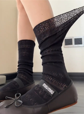 3双装 黑色系镂空网眼可堆堆及膝小腿高弹软软小众复古风