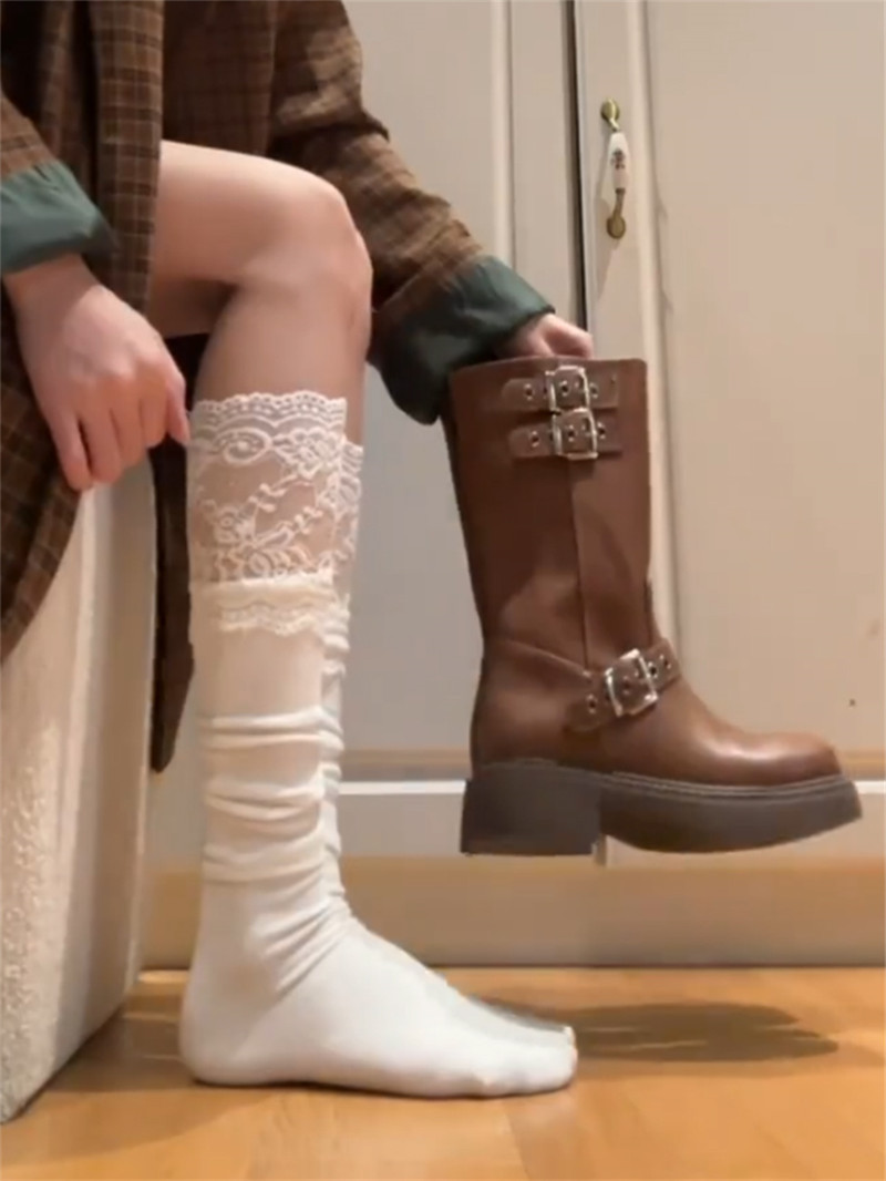 2双装 蕾丝花边小腿及膝jk少女风配美拉德温柔风