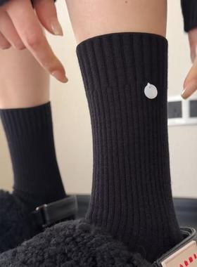 2双装 秋冬黑色系高级极简风中筒袜