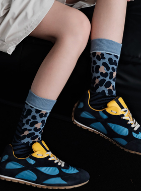 ZeroG 新品初秋灰蓝雪貂豹纹波点中筒袜子女中古日系原宿vintage