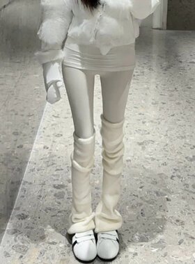 适当过滤】2025冬微喇高筒针织袜套氛围感奶白显瘦百搭长筒腿套女