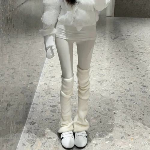 适当过滤】2025冬微喇高筒针织袜套氛围感奶白显瘦百搭长筒腿套女