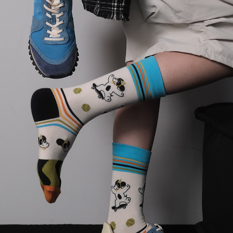 ZeroG 新品初秋潮玩趣味中筒袜鲍尔小狗的滑板DlMOO袜子女隐藏DF