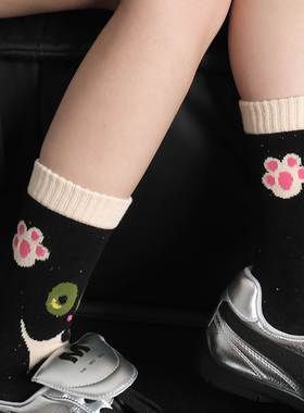 ZeroG 新品初秋原创设计中筒袜猫咪卡通个性小众袜子女撞色日系DF