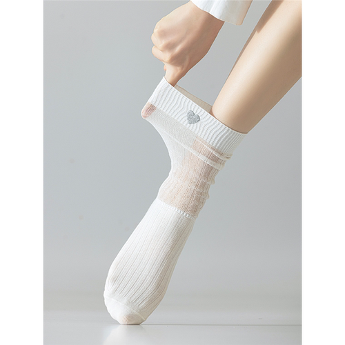 春夏季薄款MlU系堆堆竖条爱心袜子女