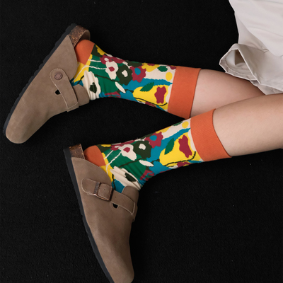 ZeroG[让日常不寻常]秋冬新品绚烂小花港风复古棉中筒袜女可堆堆