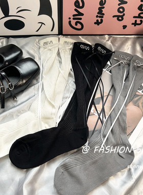 3双装 MlU系丝带蝴蝶结夏天薄款及膝小腿高定款