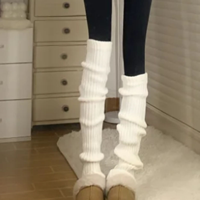 感受风的温度2025冬季针织简约小腿袜套女针织堆堆叠穿慵懒风DF