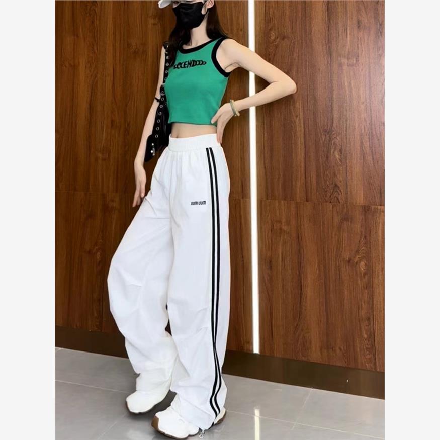 美式白色速干工装裤女夏季薄款2024新款宽松休闲冰丝运动阔腿裤子