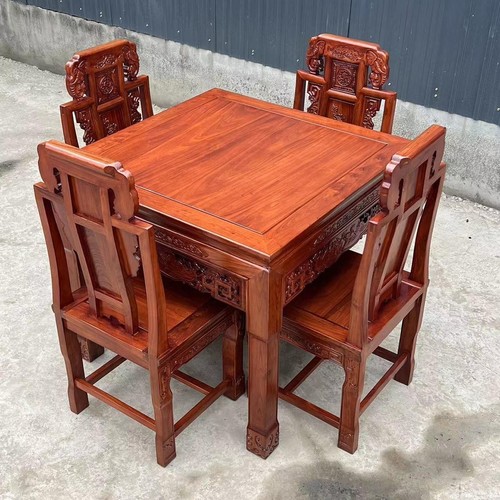 中式实木餐桌北方榆木仿古八仙桌
