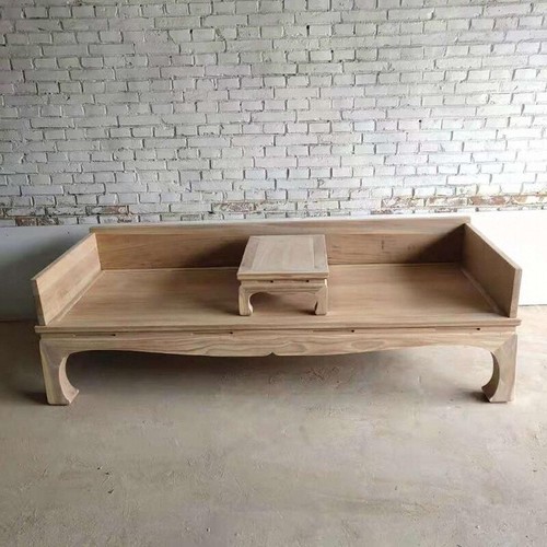 北方老榆木新中式实木罗汉床白茬简约沙发床客厅小户型简约贵妃床