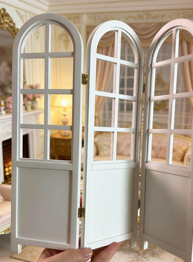 娃娃屋12分bjd仿真迷你白色木质屏风模型摆件手工装饰配件