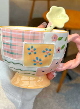 设计师浮雕早餐燕麦牛奶杯陶瓷高颜值手工可微波炉大容量马克杯女