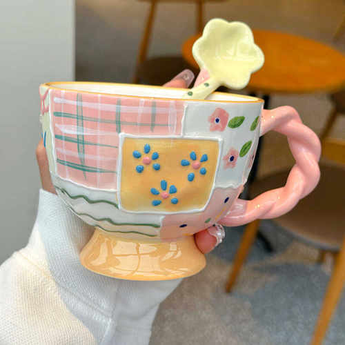 陶瓷少女心手工浮雕陶瓷杯