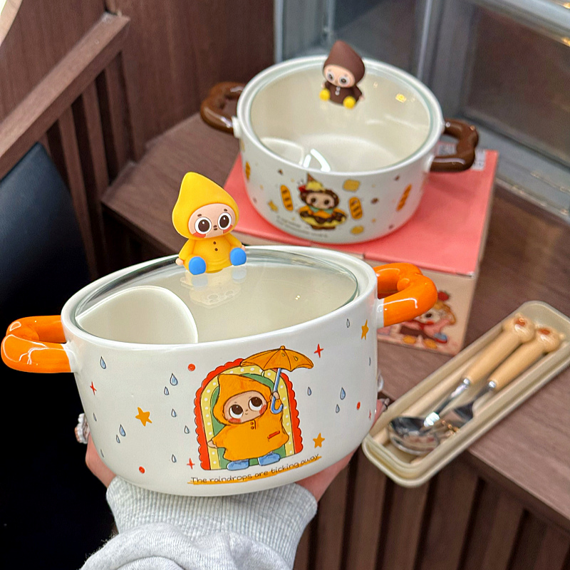 网红星星人可爱陶瓷泡面碗带盖带勺男女学生情侣螺蛳粉碗家用汤碗,餐饮具,碗,淘宝优惠券,粉丝福利购,淘宝优惠卷